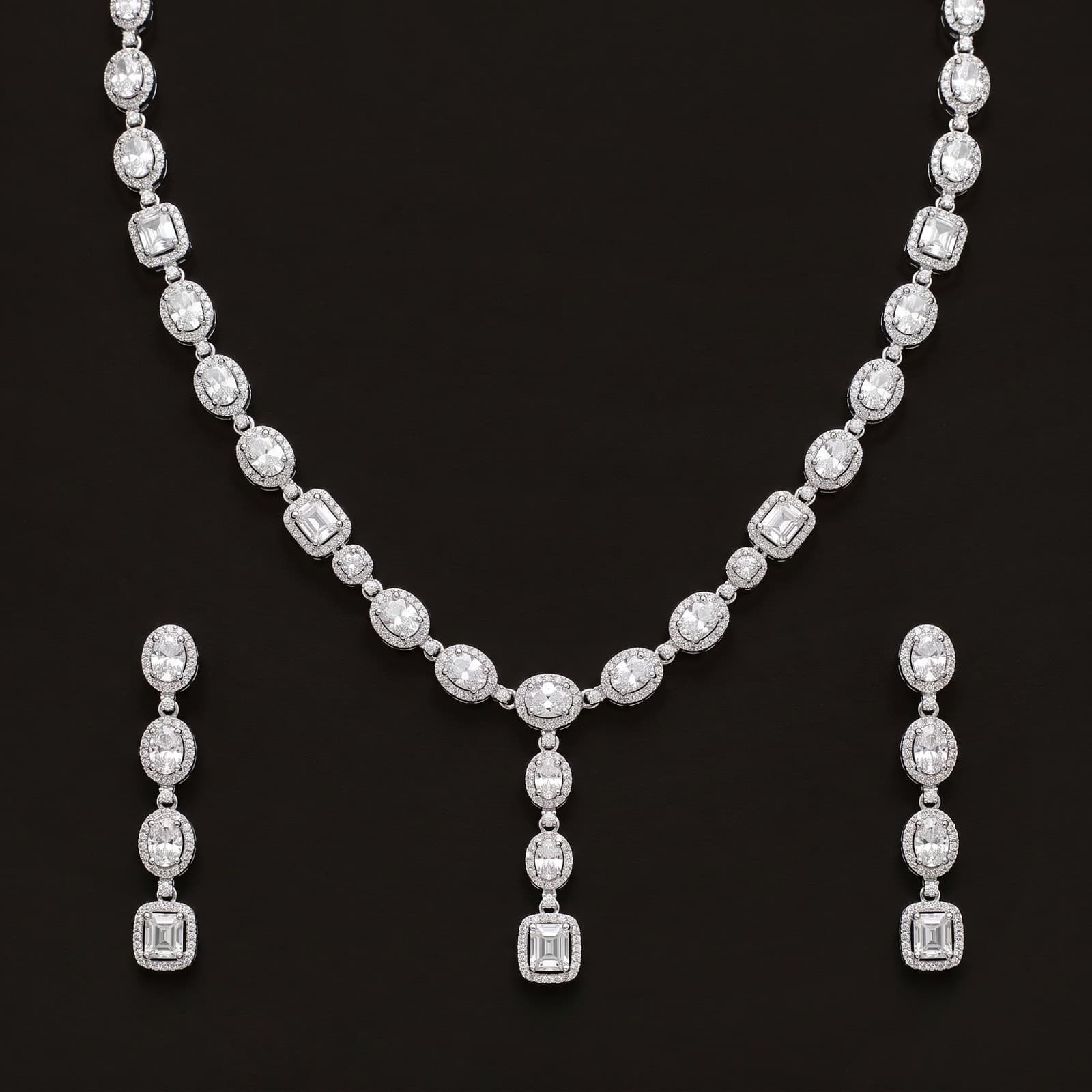 Regal Halo Y-Drop Necklace Set