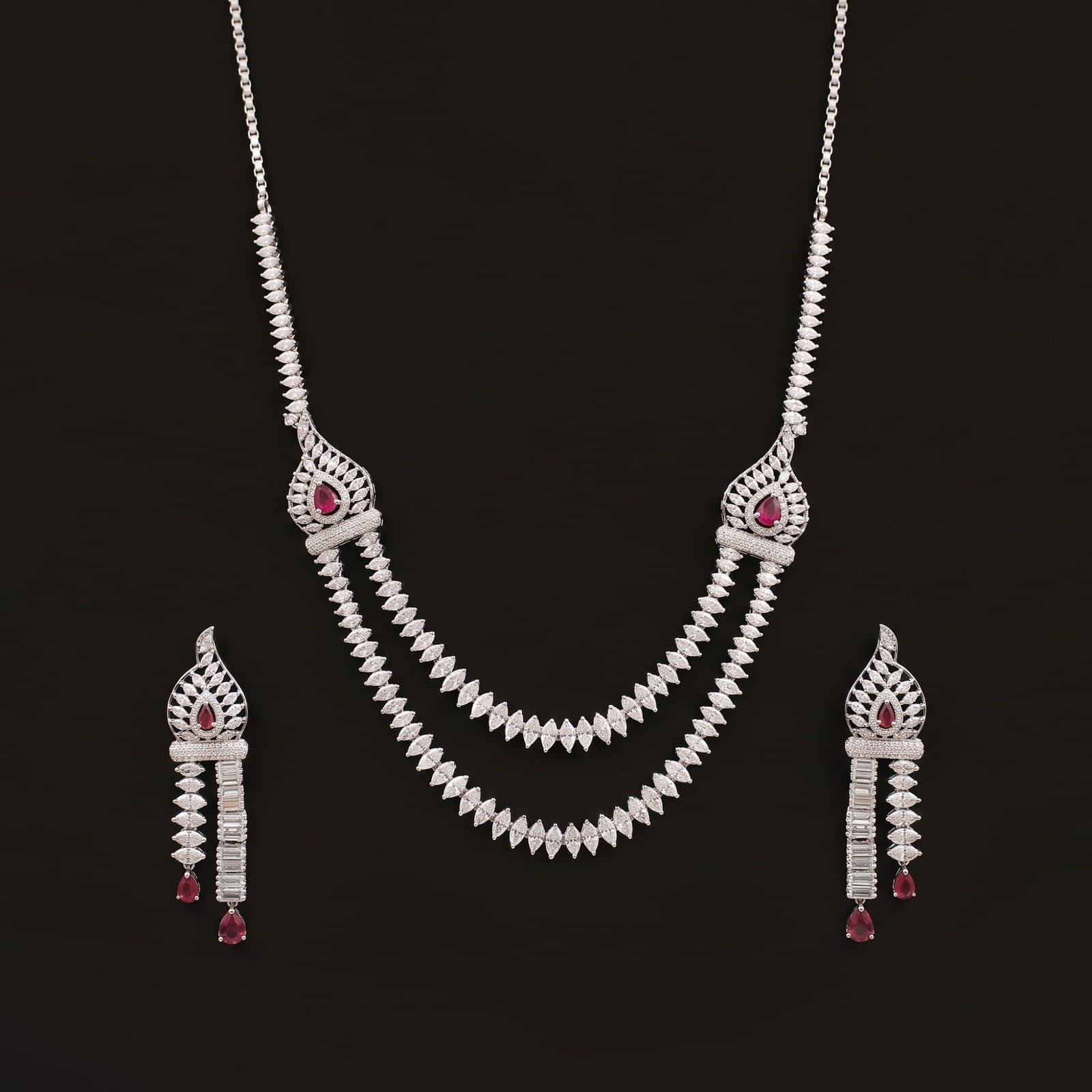 Ruby Royal Cascade Necklace Set